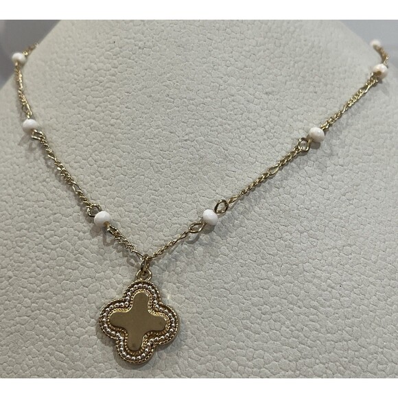 Gold Tone Clover Designer Inspired Necklace 14in ~ 17in - Picture 3 of 7